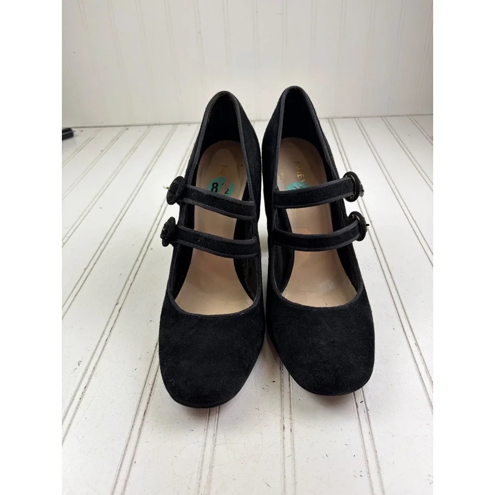 Nine West Vintage Y2K Black Suede Double Strap Mary Jane Heels Women's Size 8.5